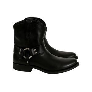 Frye Wyatt Harness Leather Black Short Southern/Western Cowboy Ankle Boot